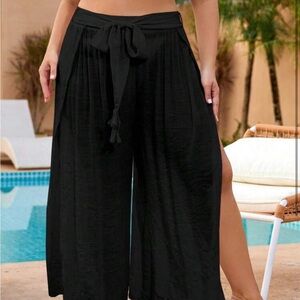 High-Waist Black with fabric Belt Waist vacation Pants